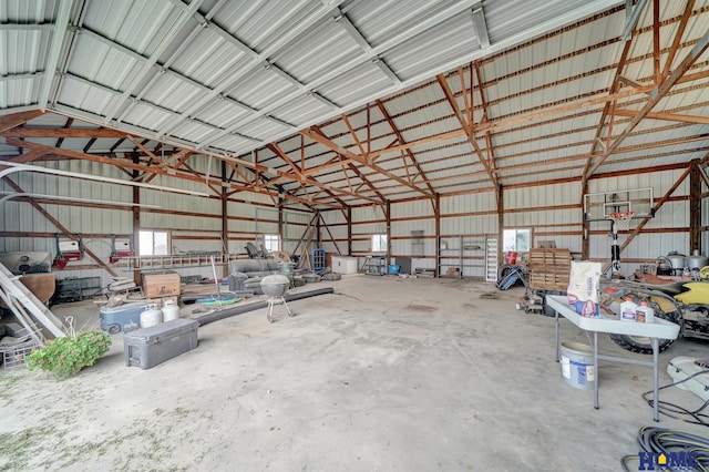 garage with metal wall