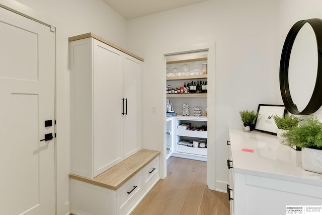 mudroom with light wood-style flooring