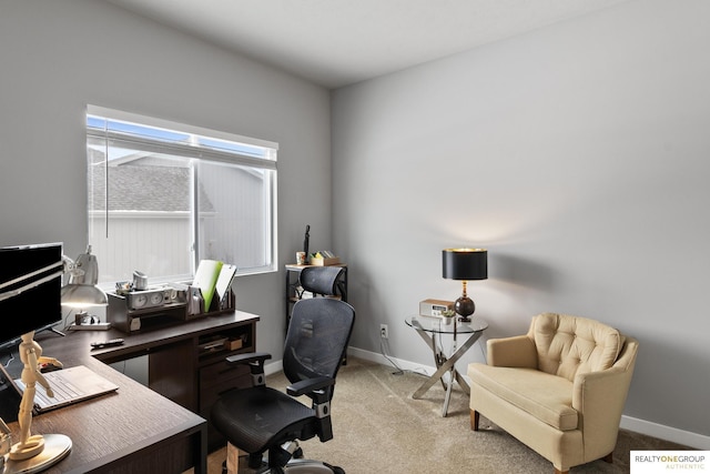 office space with light colored carpet and baseboards