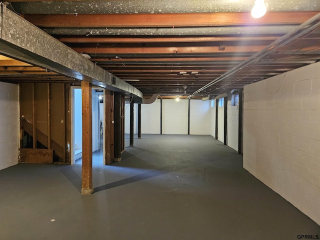 view of unfinished basement