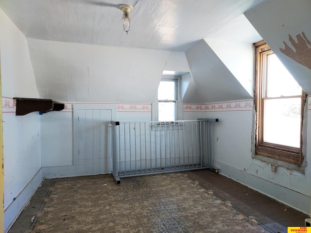 additional living space featuring vaulted ceiling