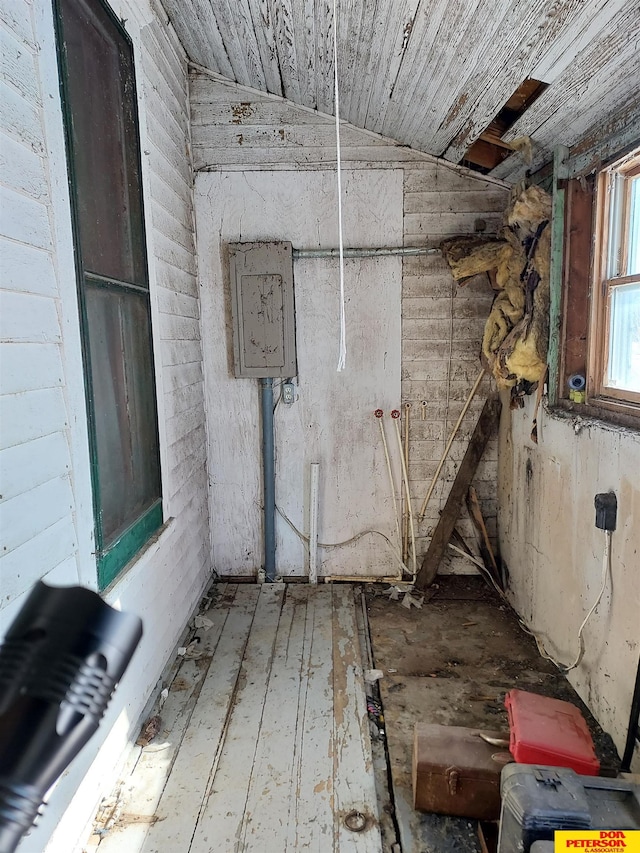 miscellaneous room featuring lofted ceiling and wooden ceiling