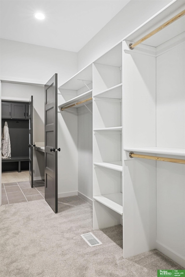 spacious closet featuring carpet and visible vents