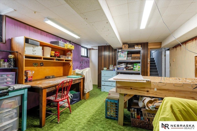 interior space featuring wooden walls