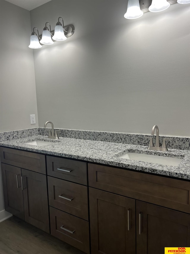 full bathroom with wood finished floors, a sink, and double vanity