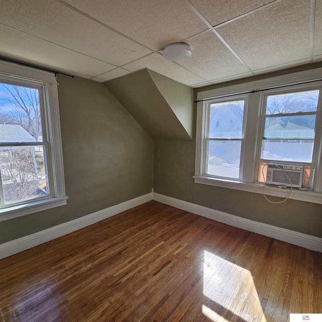 bonus room featuring a wealth of natural light, baseboards, and wood finished floors