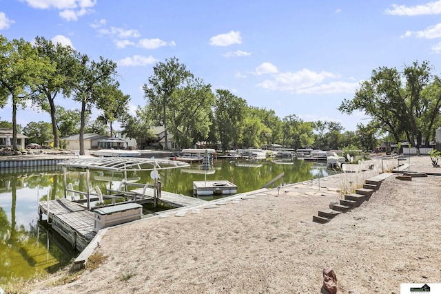 view of dock with a water view