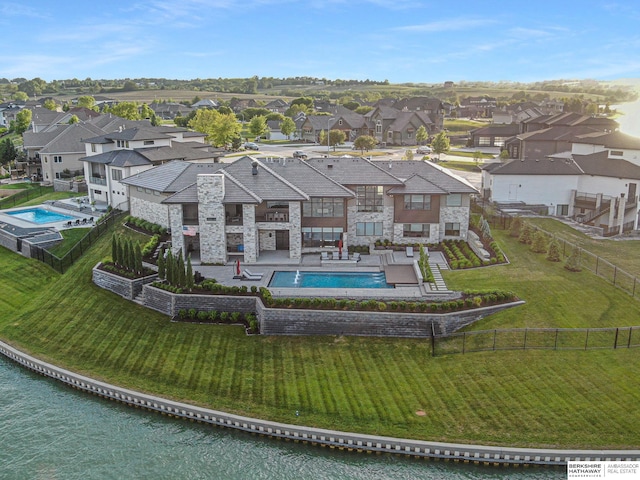 aerial view with a water view