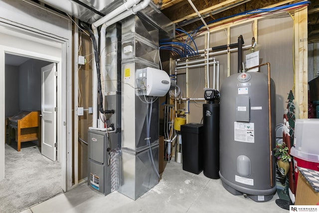 utility room featuring electric water heater and heating unit