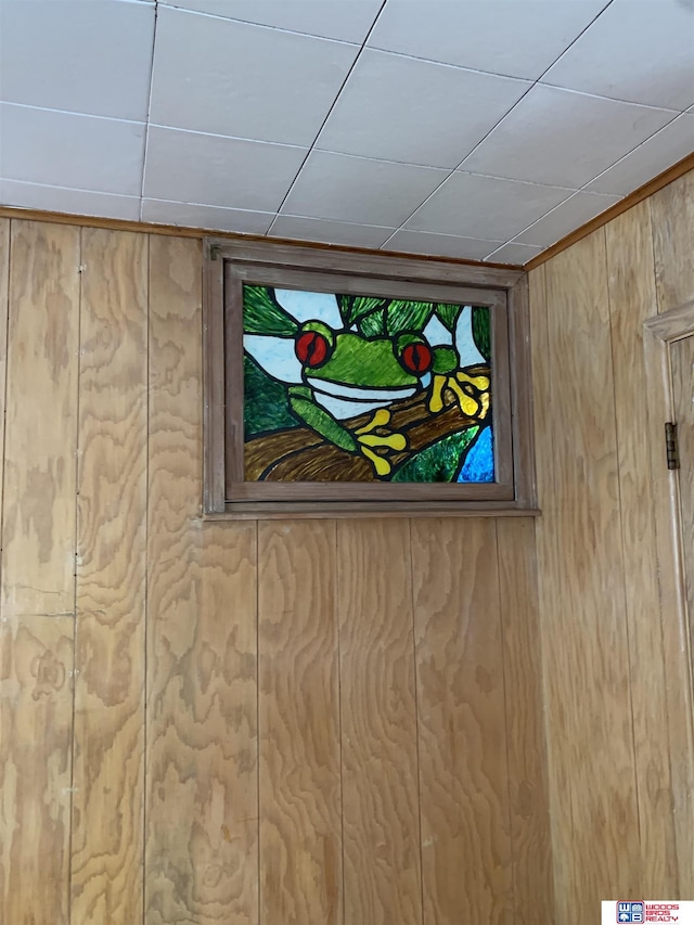 interior details featuring wooden walls