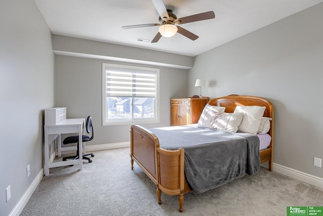 bedroom with visible vents, baseboards, and carpet flooring