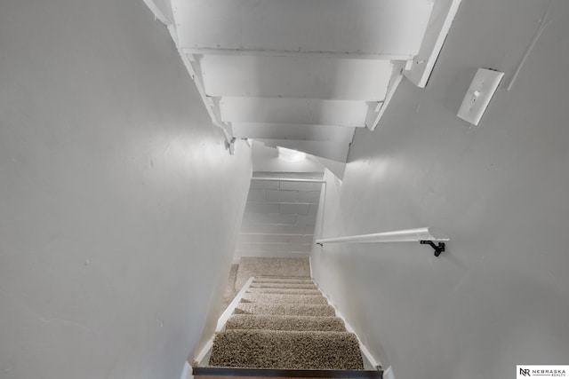 stairway with concrete block wall