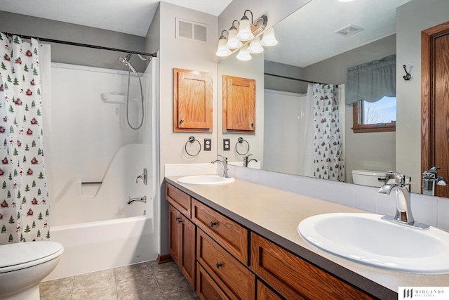 full bath featuring toilet, a sink, and visible vents