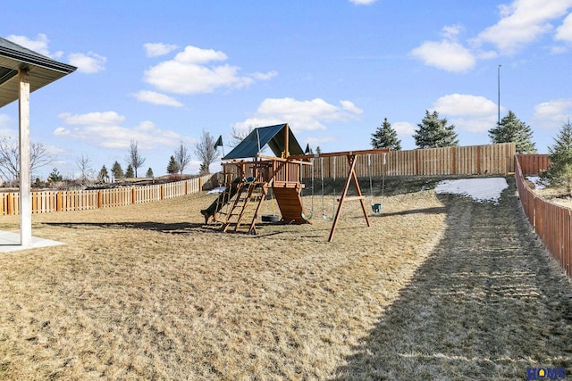 view of jungle gym featuring a fenced backyard