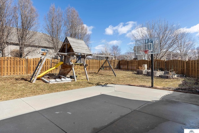 view of jungle gym featuring a fenced backyard