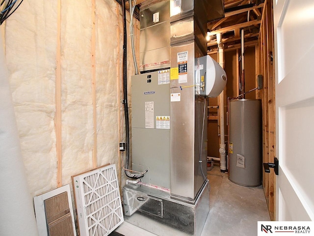 utility room with water heater