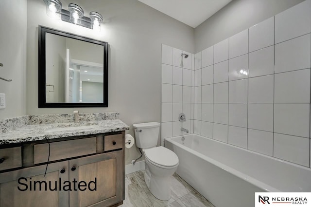 bathroom with shower / bath combination, vanity, toilet, and baseboards