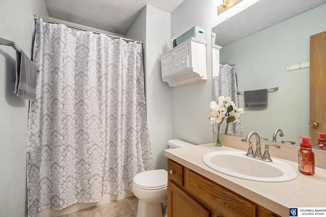 full bath with tile patterned floors, toilet, and vanity