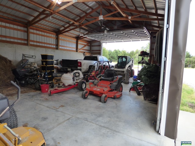 garage with metal wall