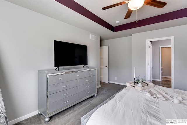 bedroom featuring carpet flooring, baseboards, and visible vents