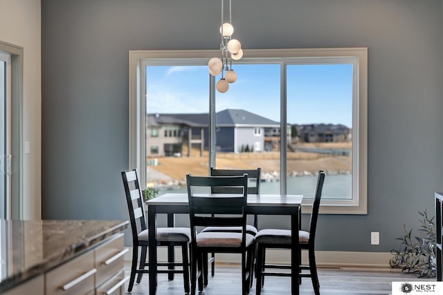 dining room with a wealth of natural light, baseboards, and wood finished floors