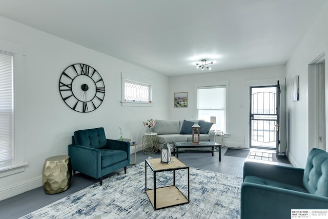 living room featuring baseboards