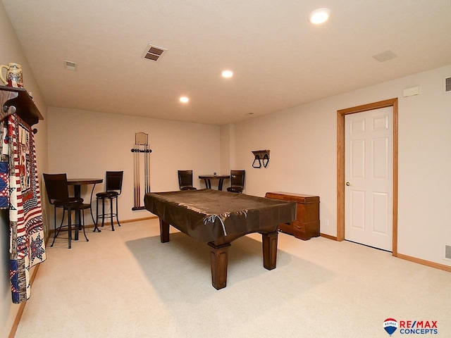 playroom featuring light carpet, baseboards, and recessed lighting