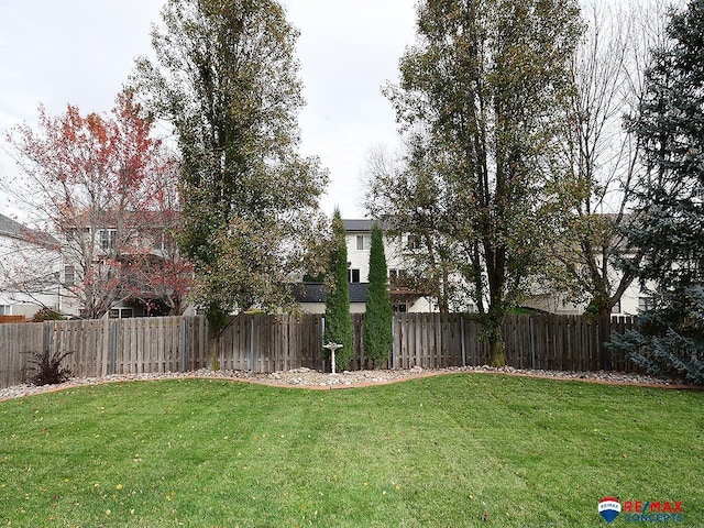 view of yard with a fenced backyard