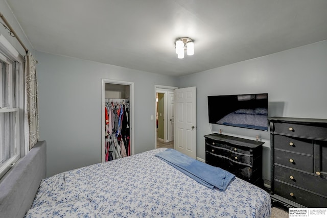 bedroom featuring a walk in closet and a closet