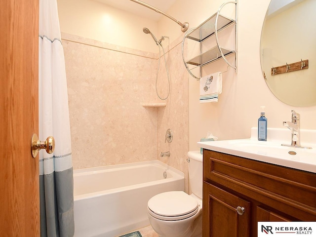 full bathroom with vanity, toilet, and shower / bath combo with shower curtain