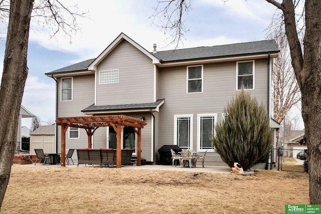 back of property with a patio, fence, and a pergola