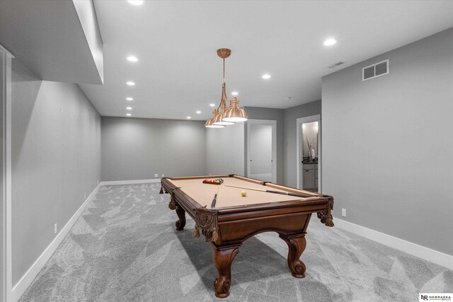 6919 Wildrye Rd, Lincoln, NE 68521 - game room with baseboards, visible vents, carpet flooring, and recessed lighting