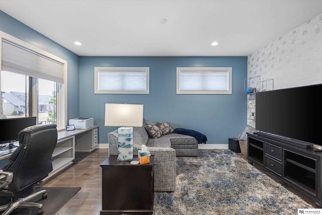 6919 Wildrye Rd, Lincoln, NE 68521 - office with recessed lighting, baseboards, and wood finished floors