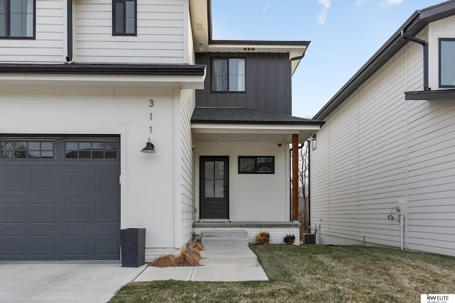 entrance to property with board and batten siding