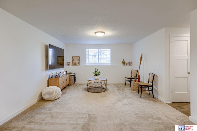 sitting room with carpet floors and baseboards