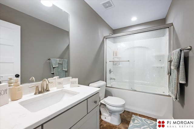 10211 Rosewater Pkwy, Bennington, NE 68007 - full bathroom with enclosed tub / shower combo, visible vents, vanity, and toilet