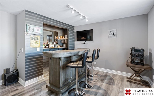 10211 Rosewater Pkwy, Bennington, NE 68007 - bar featuring a dry bar, track lighting, baseboards, and wood finished floors