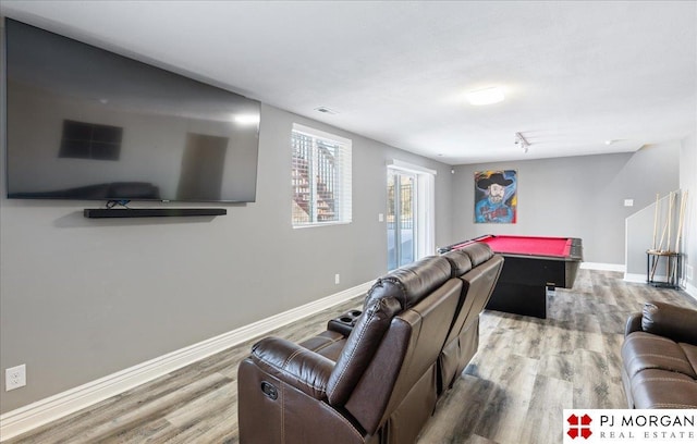 10211 Rosewater Pkwy, Bennington, NE 68007 - interior space featuring billiards, visible vents, baseboards, and wood finished floors