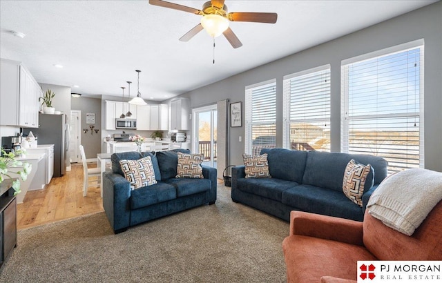 10211 Rosewater Pkwy, Bennington, NE 68007 - living area featuring light wood finished floors, a ceiling fan, and recessed lighting