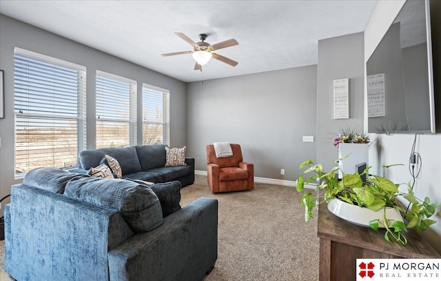 10211 Rosewater Pkwy, Bennington, NE 68007 - living area with carpet, ceiling fan, and baseboards