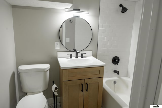 full bathroom with toilet, washtub / shower combination, and vanity