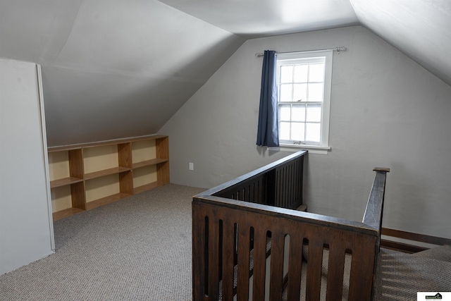 additional living space with carpet flooring and vaulted ceiling