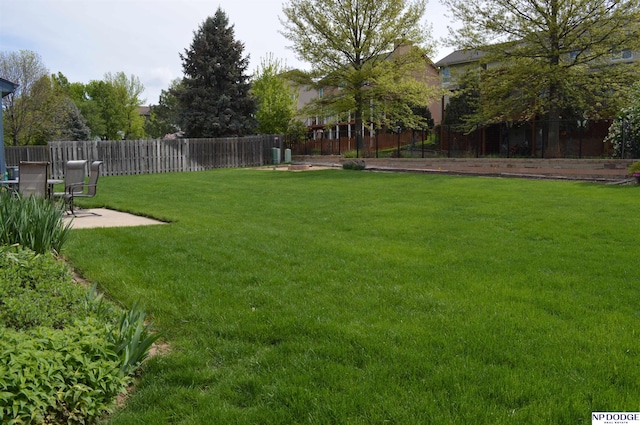 view of yard featuring a patio area and a fenced backyard