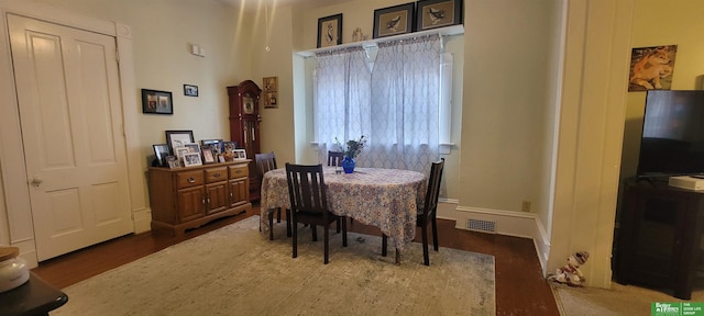 dining space with wood finished floors and visible vents