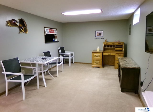 home office featuring light carpet