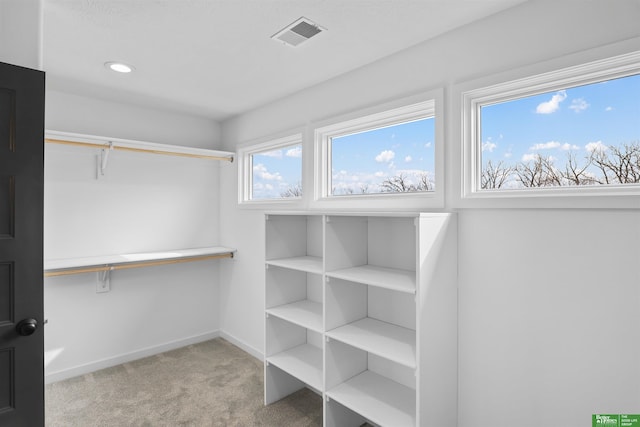 walk in closet featuring carpet floors and visible vents