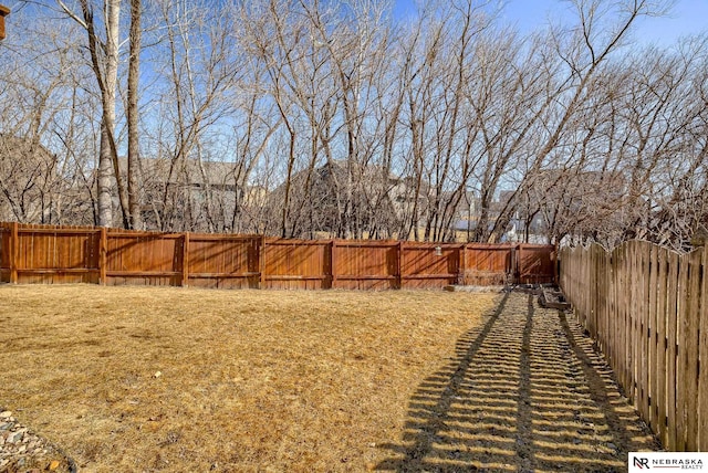 view of yard with a fenced backyard