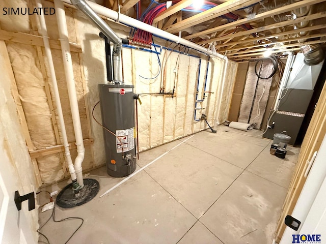 unfinished basement featuring water heater