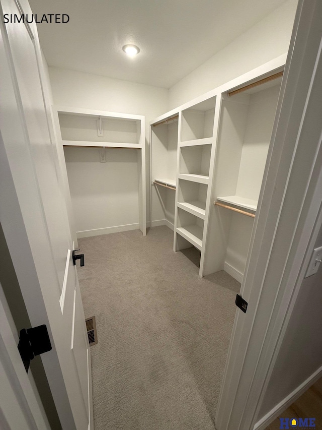 spacious closet with visible vents and carpet floors