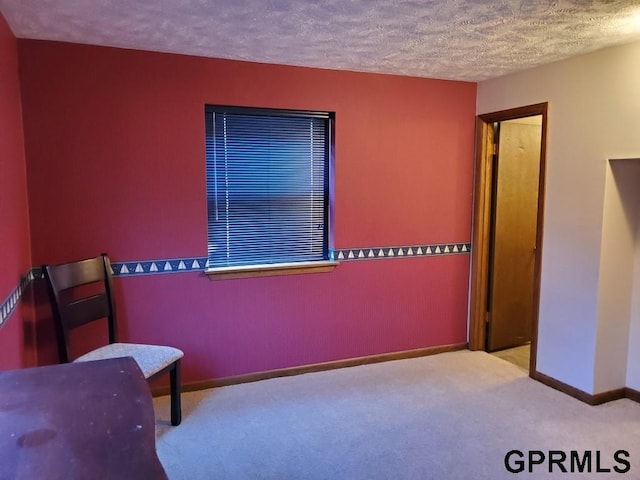 unfurnished bedroom with baseboards, carpet floors, and a textured ceiling